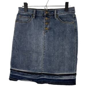 Karl Lagerfeld Paris Denim skirt with button fly and raw, released hem- 6